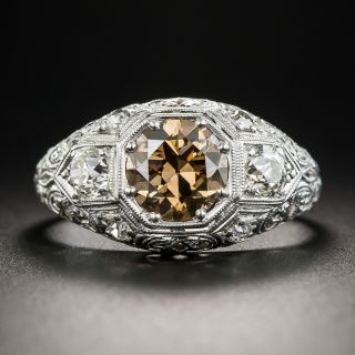 1.53 Carat Natural Fancy Orangy Brown Diamond Edwardian/Deco Engagement Ring