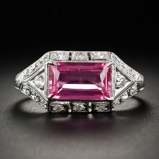1.65 Carat Pink Sapphire Platinum and Diamond Ring - 1