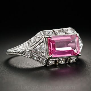 1.65 Carat Pink Sapphire Platinum and Diamond Ring
