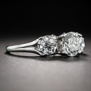 1.65 Carat Vintage Three-Stone Platinum Diamond Ring