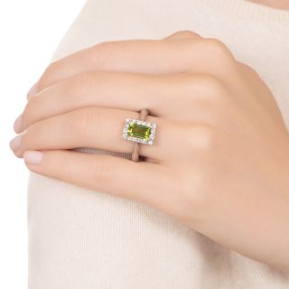 1.71 Carat Peridot and Diamond Halo Ring