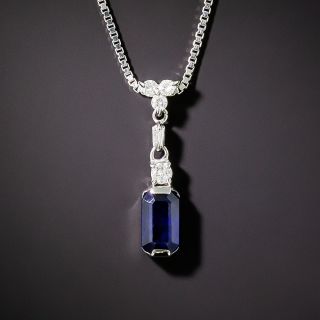 1.74 Carat Emerald-Cut Sapphire and Diamond Pendant - 2
