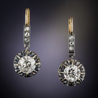  1.85 Carat Antique Diamond Earrings