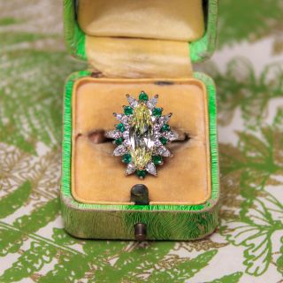 1.96 Carat Light Fancy Yellow Marquise Diamond and Emerald Ring - GIA