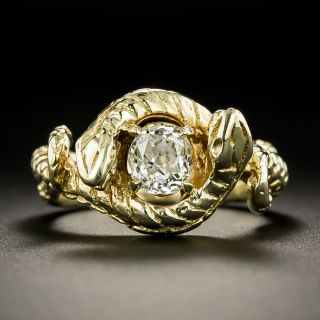 Vintage .70 Carat Old Mine-Cut Diamond Double Snake Ring - 1