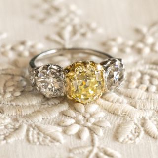 Vintage 3.02 Carat Center Three-Stone Diamond Ring - GIA