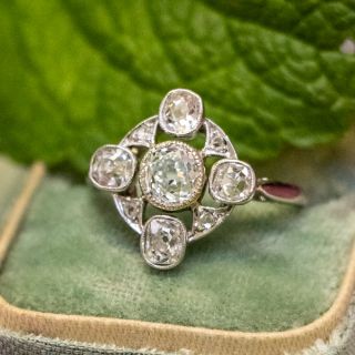 French Natural Light Green Old Mine-Cut Diamond Ring - GIA 