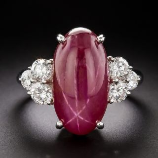 11.24 Carat Star Ruby Cabochon and Diamond Ring - 2
