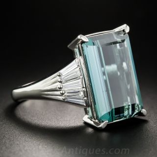 11.35 Carat  Blue Tourmaline, Platinum and Diamond Ring