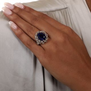11.67 Carat Ceylon Sapphire and Rose-Cut Diamond Ring