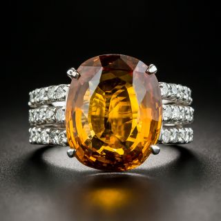 12.19 Carat Orange Ceylon Sapphire and Diamond Ring - GIA - 2