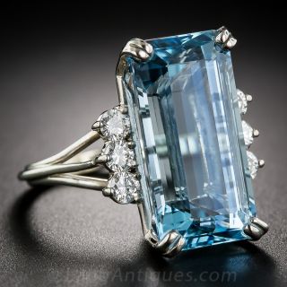 13 Carat Aquamarine and Diamond Ring