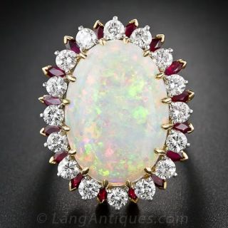 14.00 Carat Opal, Diamond and Ruby Cocktail Ring