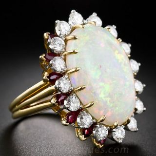 14.00 Carat Opal, Diamond and Ruby Cocktail Ring