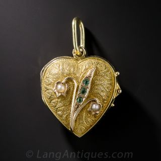 14K Lilly of the Valley Heart Locket