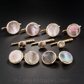 14K Yellow Gold Black Mother-of-Pearl Stud Set by Larter - 2