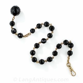 14K Yellow Gold, Faceted Onyx Watch Chain / Bracelet