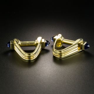 Estate Synthetic Sapphire Cabochon Cufflinks - 1