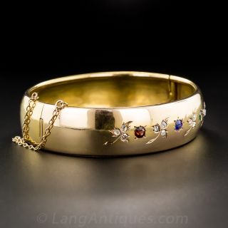 18K Diamond and Multi-Colored Stone Victorian Bangle Bracelet