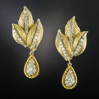 Diamond Leaf Dangle Earrings - 3