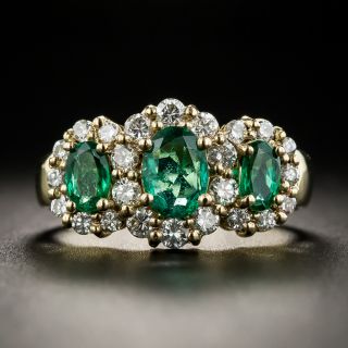 18K Emerald Diamond Three-Stone Ring - 1