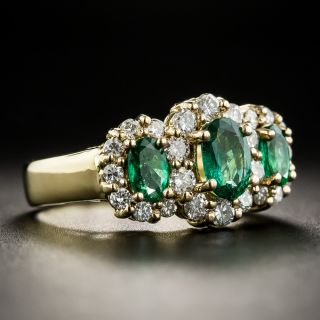 18K Emerald Diamond Three-Stone Ring