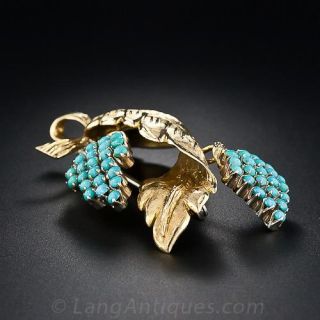 18K Gold and Turquoise Grapevine Brooch