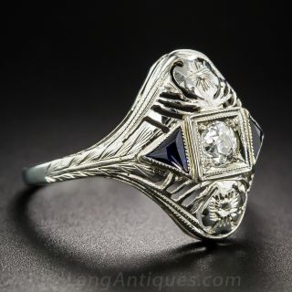 18K White Gold, Diamond and Synthetic Sapphire Art Deco Dinner Ring