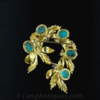 1950's Turquoise and Diamond Brooch