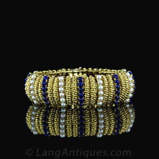 1960 s Lapis and Pearl Bracelet Main View