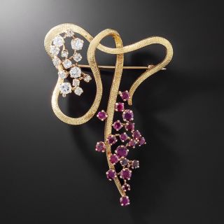 1960s Free-form Ruby and Diamond Brooch - 1