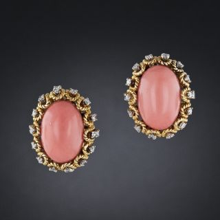 1970's Salmon Coral and Diamond Earrings by Trio - 4