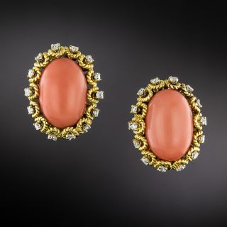 1970s  Coral and Diamond Earrings by Trio - 1