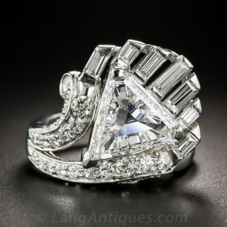 2.07 Carat Triangle Diamond Art Deco Platinum Ring - GIA D SI1