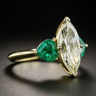 2.19 Carat Marquise Diamond and Emerald Ring - GIA