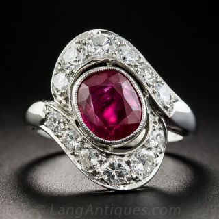 2.50 Carat Natural No-Heat Burma Ruby Diamond Platinum Vintage Ring