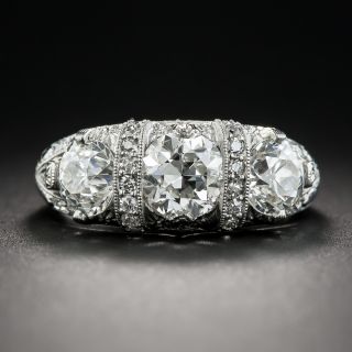2.55 Carat Diamond Platinum Edwardian/Deco Three-Stone Ring - GIA