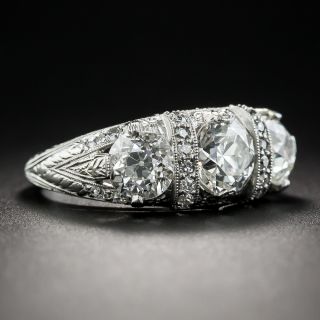 2.55 Carat Diamond Platinum Edwardian/Deco Three-Stone Ring - GIA