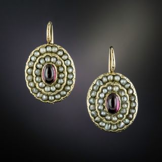 Victorian Garnet and Seed Pearl Earrings - 1