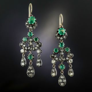 Victorian Girandole Emerald and Diamond Earrings - 2