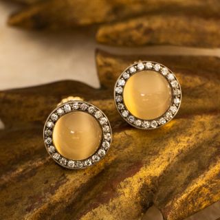 Cat's-Eye Moonstone Diamond Earrings