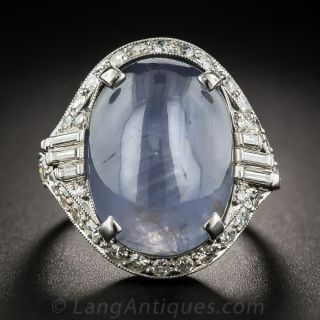 20 Carat Cabochon Sapphire Platinum Diamond Art Deco Ring