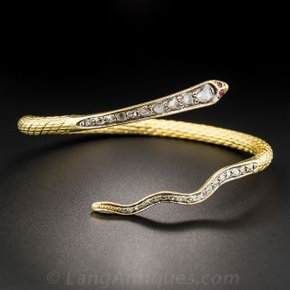 20K Gold Rose-Cut Diamond Snake Bangle