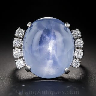 21 Carat Star Sapphire, Platinum and Diamond Vintage Cocktail Ring