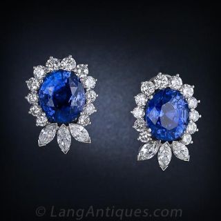22.78 Carat No-Heat Ceylon Sapphire and Diamond Earrings - AGL - 1