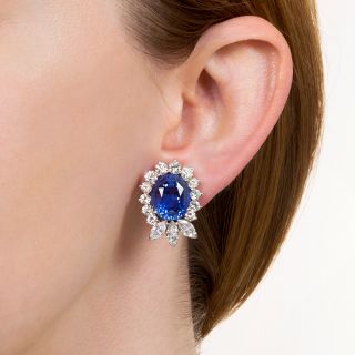 22.78 Carat No-Heat Ceylon Sapphire and Diamond Earrings - AGL