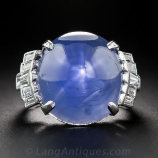 23 Carat Star Sapphire, Platinum and Diamond Art Deco Ring