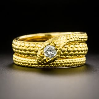 24K Gold Coiled Diamond Snake Ring - 3