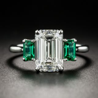 3.01 Emerald-Cut Diamond and Emerald Ring - GIA H VS2