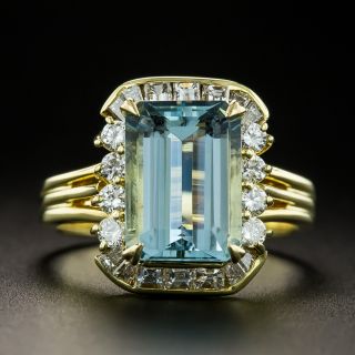 3.03 Carat Emerald-Cut Aquamarine and Diamond Ring - 2